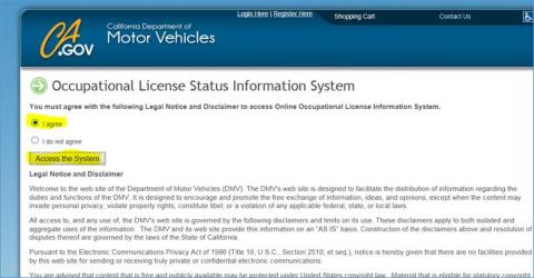 Screenshot from DMV site
