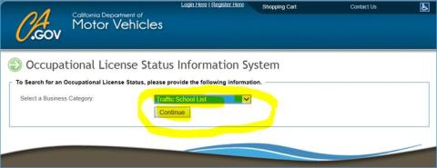 Screenshot of dropdown from DMV site